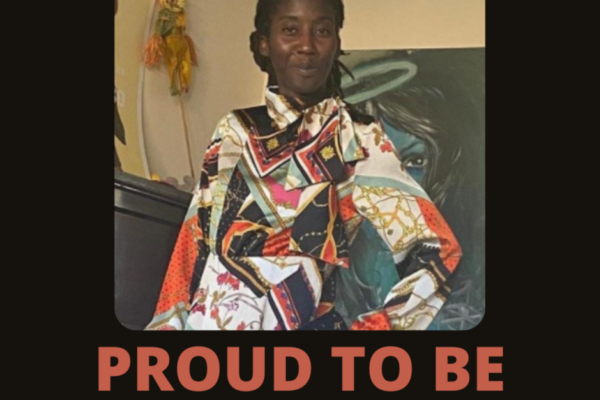 Ayisha Rodney, a black woman wearing patterned dress with the text below reading Proud To Be, Black History Month 2021